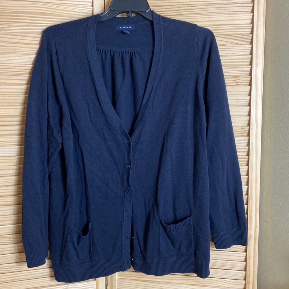 Women's Navy Blue Lands' End Cardigan Sweater Long Sleeve Size 3X